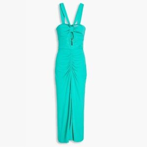 REBECCA VALLANCE Riccardo Ruched Cutout Jersey Midi Dress {$590} Turquoise Sz 2